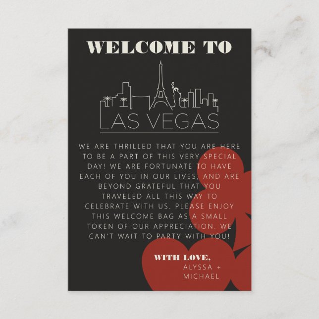 Las Vegas Casino Skyline Wedding Welcome Bag Card (Front)