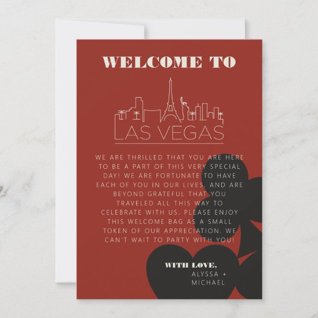 Las Vegas Casino Skyline Wedding Welcome Itinerary Invitation (Front)