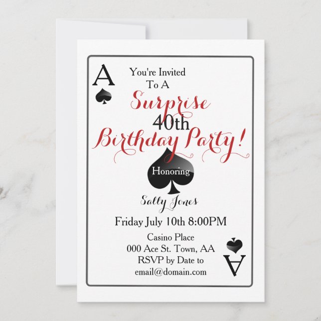 Las Vegas Casino Surprise Birthday Party Invitation (Front)