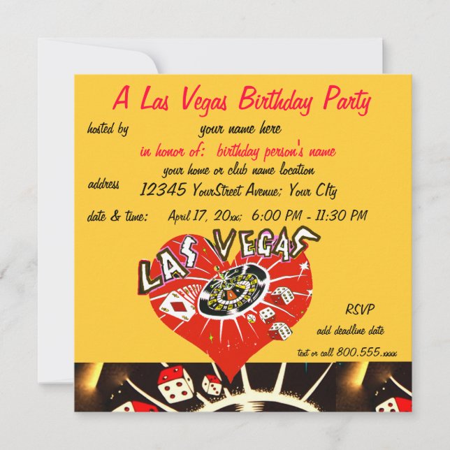 Las Vegas Casino Theme Birthday Party Invitation (Front)