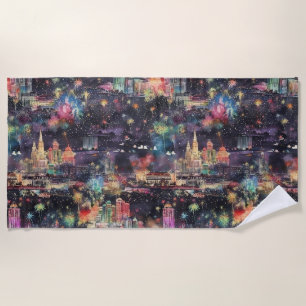 Las Vegas Christmas & New Year's in Watercolors Beach Towel