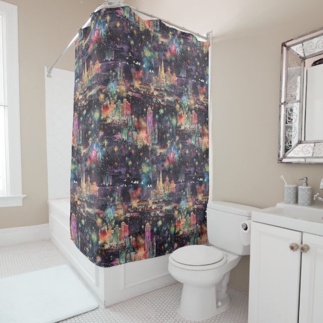 Las Vegas Christmas & New Year's in Watercolors Shower Curtain (In Situ)