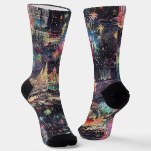 Las Vegas Christmas & New Year's in Watercolors Socks
