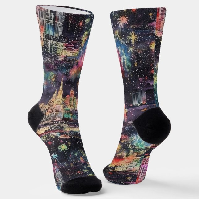 Las Vegas Christmas & New Year's in Watercolors Socks (Angled)