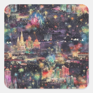 Las Vegas Christmas & New Year's in Watercolors Square Sticker