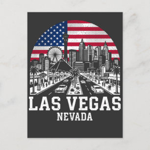 Las Vegas City Nevada American Flag Postcard