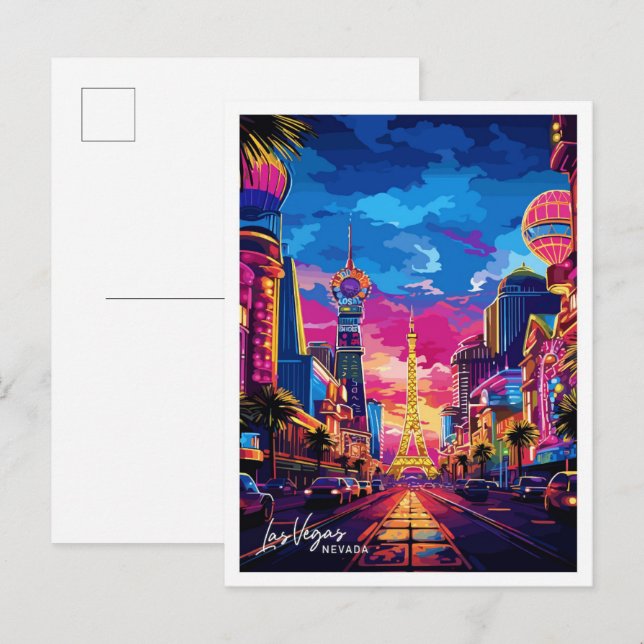 Las Vegas City Nevada Travel Vintage illustration Postcard (Front/Back)