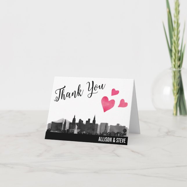 Las Vegas City Skyline Wedding Thank You Card (Front)