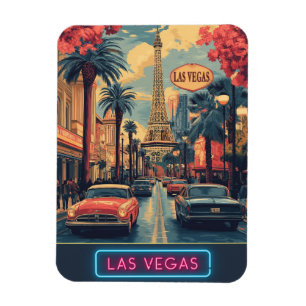 Las Vegas Cityscape with Eiffel Tower - Retro Magnet