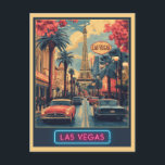 Las Vegas Cityscape with Eiffel Tower - Retro Postcard<br><div class="desc">A vibrant,  retro-style postcard featuring the iconic Las Vegas cityscape with the Eiffel Tower in the background. Designed in a flat,  pastel colour palette,  this piece captures the city's energy and allure with simple shapes,  bold lines,  and cinematic lighting.</div>