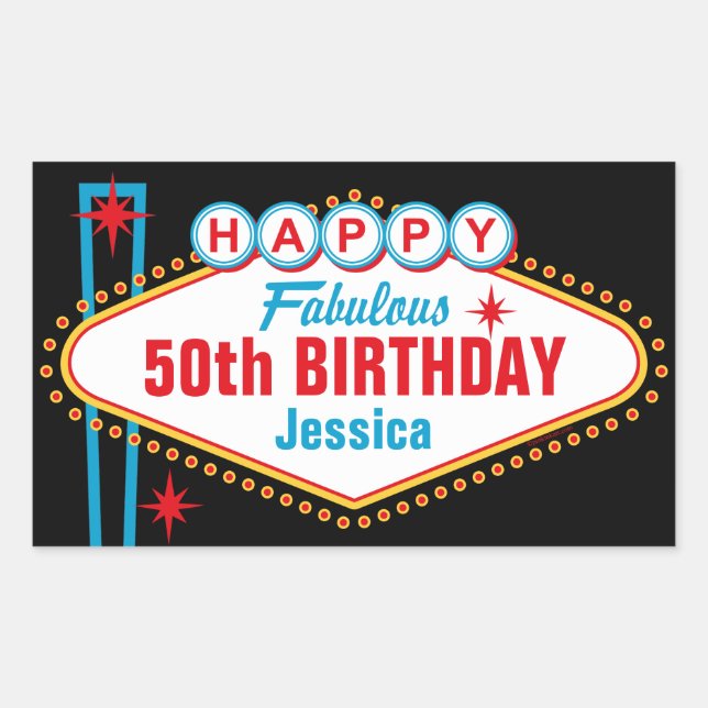 Las Vegas Custom Happy Birthday Rectangular Sticker (Front)