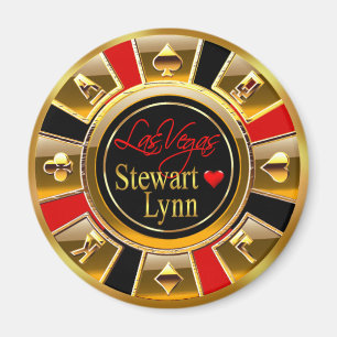 Las Vegas Deluxe Gold & Red Casino Chip Favour Magnet