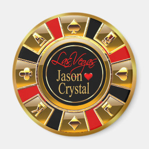 Las Vegas Deluxe Gold & Red Casino Chip Favour Magnet