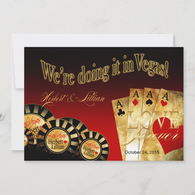 Las Vegas Deluxe Wedding | red black gold Invitation (Front)