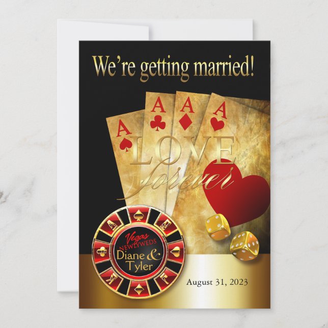 Las Vegas Deluxe Wedding | red gold black Invitation (Front)