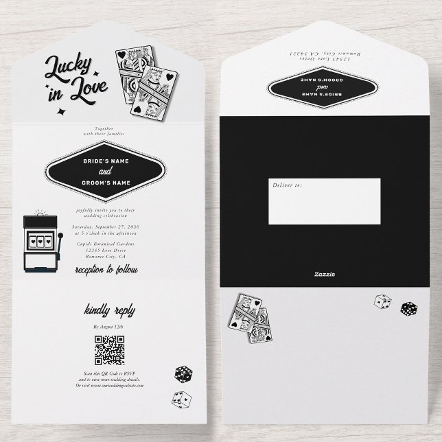 Las Vegas Destination Casino Lucky in Love Wedding All In One Invitation (Las Vegas Destination Casino Lucky in Love Wedding All In One Invitation)