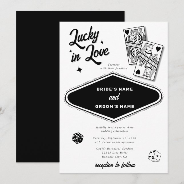 Las Vegas Destination Casino Lucky in Love Wedding Invitation (Front/Back)