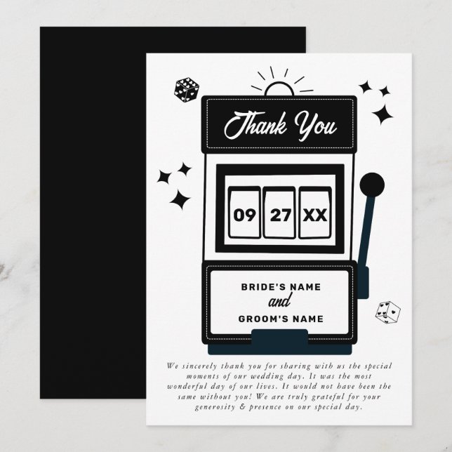 Las Vegas Destination Casino Slot Machine Wedding Thank You Card (Front/Back)