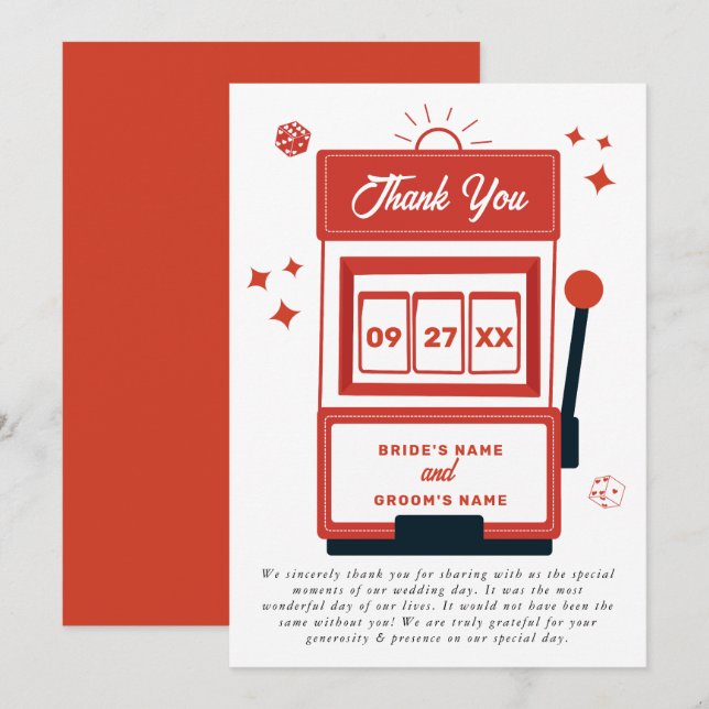 Las Vegas Destination Casino Slot Machine Wedding Thank You Card (Front/Back)