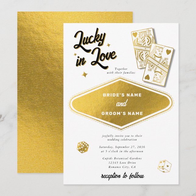Las Vegas Destination Casino Wedding Lucky in Love Invitation (Front/Back)
