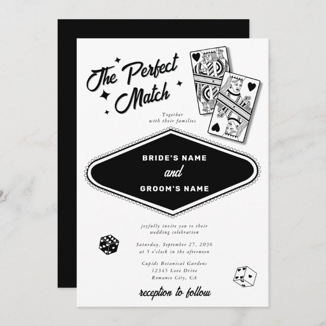 Las Vegas Destination Perfect Match Wedding Black Invitation (Front/Back)