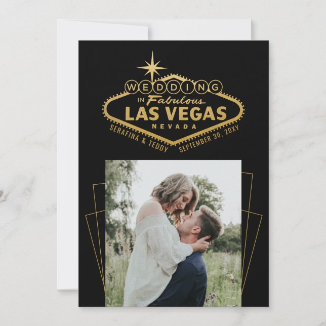 Las Vegas Destination Wedding Black Gold Photo Save The Date (Front)