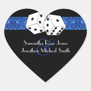 Las Vegas Dice Royal Blue Faux Glitter Wedding Heart Sticker
