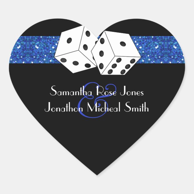 Las Vegas Dice Royal Blue Faux Glitter Wedding Heart Sticker (Front)