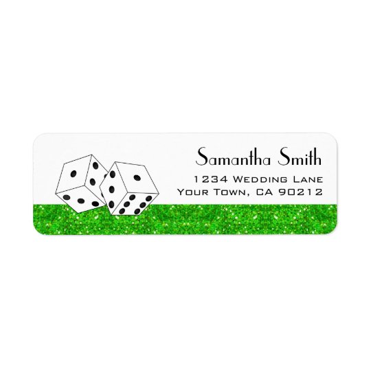 Las Vegas Dice Theme Green Faux Glitter Return Address Label