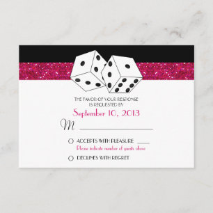 Las Vegas Dice Theme RSVP Hot Pink Faux Glitter Card
