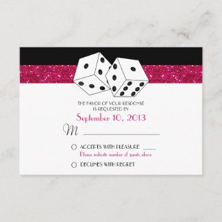 Las Vegas Dice Theme RSVP Hot Pink Faux Glitter Card