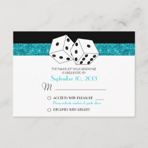 Las Vegas Dice Theme RSVP Teal Blue Faux Glitter Card