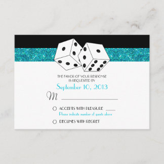 Las Vegas Dice Theme RSVP Teal Blue Faux Glitter Card