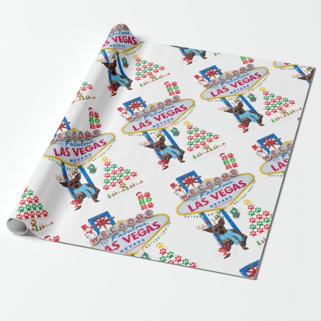 Las Vegas Doggy Merry Christmas Wrapping Paper (Unrolled)