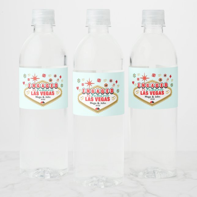 Las Vegas Engaged Celebration Couple  Water Bottle Label (Bottles)