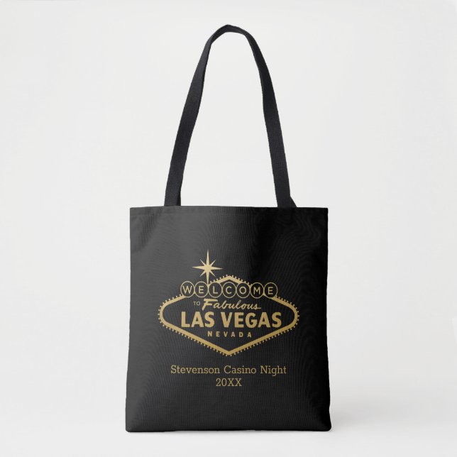 Las Vegas Fabulous Sign Gold Black Personalised Tote Bag (Front)