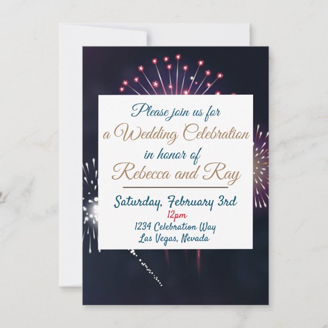 Las Vegas Fireworks Wedding Celebration high def. Invitation (Front)