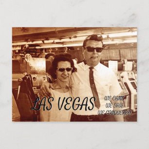 LAS VEGAS FUNNY 1960'S COUPLE CRAZY HAIR MAN NERD HOLIDAY POSTCARD