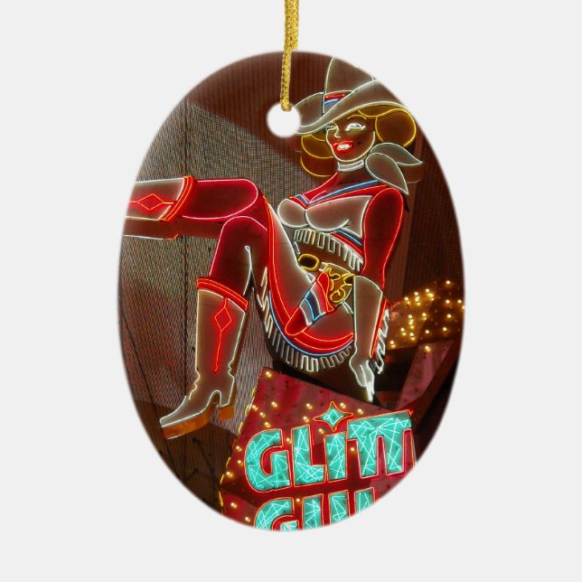 Las Vegas Glitter Gulch Ceramic Tree Decoration (Front)