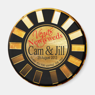Las Vegas Gold Black Retro Casino Chip Favour Magnet