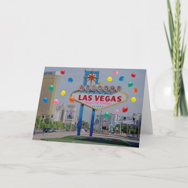 Las Vegas Happy 21st Birthday Card in Pink (Front)