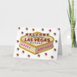 Las Vegas Happy Birthday Cake PINK Card