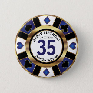 Las Vegas Happy Birthday in  Dark Blue Poker Chip 6 Cm Round Badge