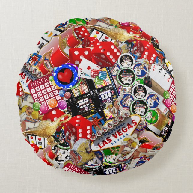 Las Vegas Icons ~ Gamblers Delight Round Cushion (Front)