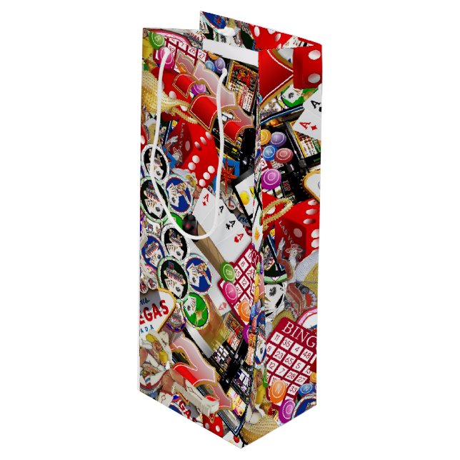 Las Vegas Icons ~ Gamblers Delight Wine Gift Bag (Front Angled)