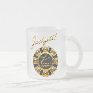 Las Vegas Jackpot Casino Chip Frosted Glass Coffee Mug