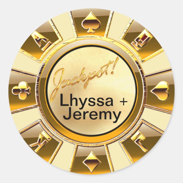 Las Vegas Jackpot Casino Chip sand/gold Classic Round Sticker (Front)