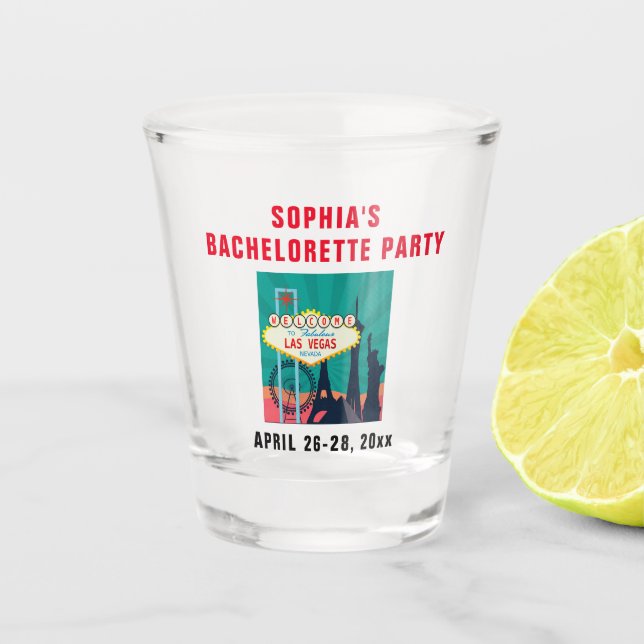 Las Vegas Landmark Bachelorette Party Trip Favour Shot Glass (Front)