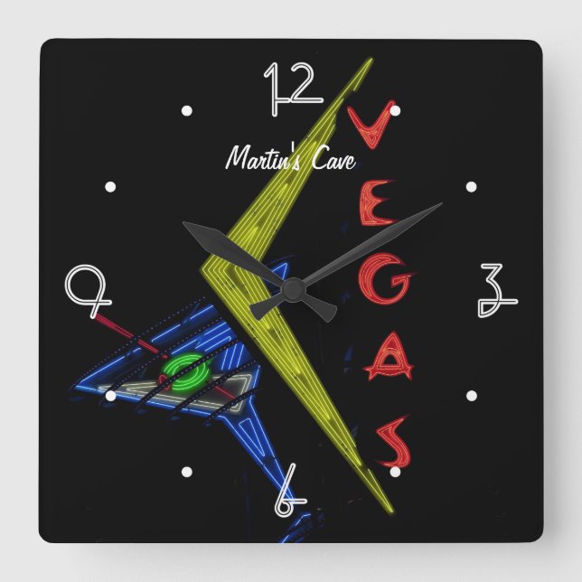 Las Vegas Mancave personalised Neon Sign Square Wall Clock (Front)
