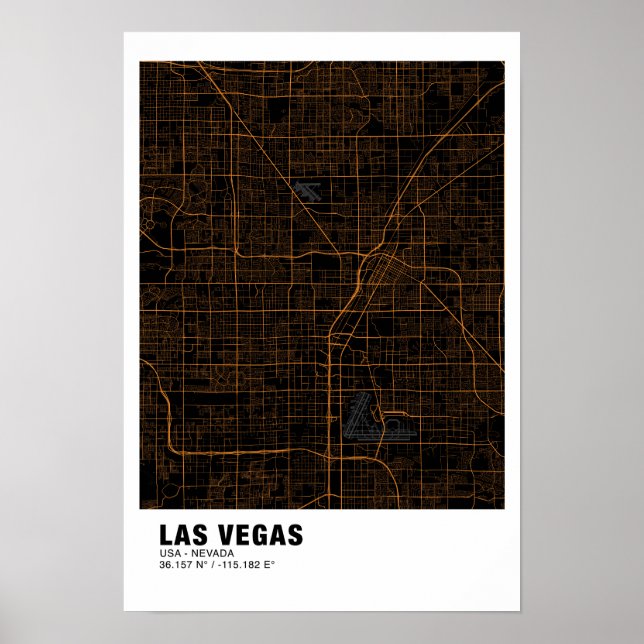 Las Vegas Map Poster - Nevada Black & Golden Map  (Front)